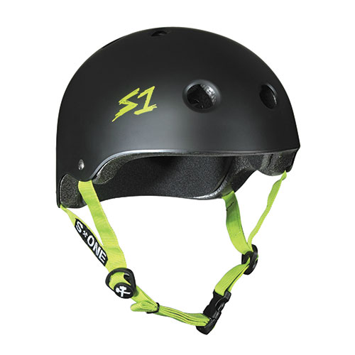 S1 Lifer Helmet - Black Matte w/ Bright Green Straps